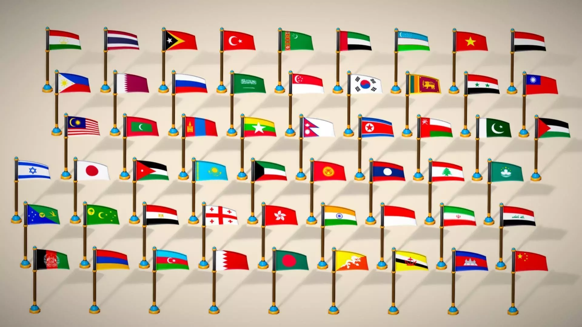 Asia Countries Flags Pack - Toon Style Pack Low Poly Low-poly 3D model_3