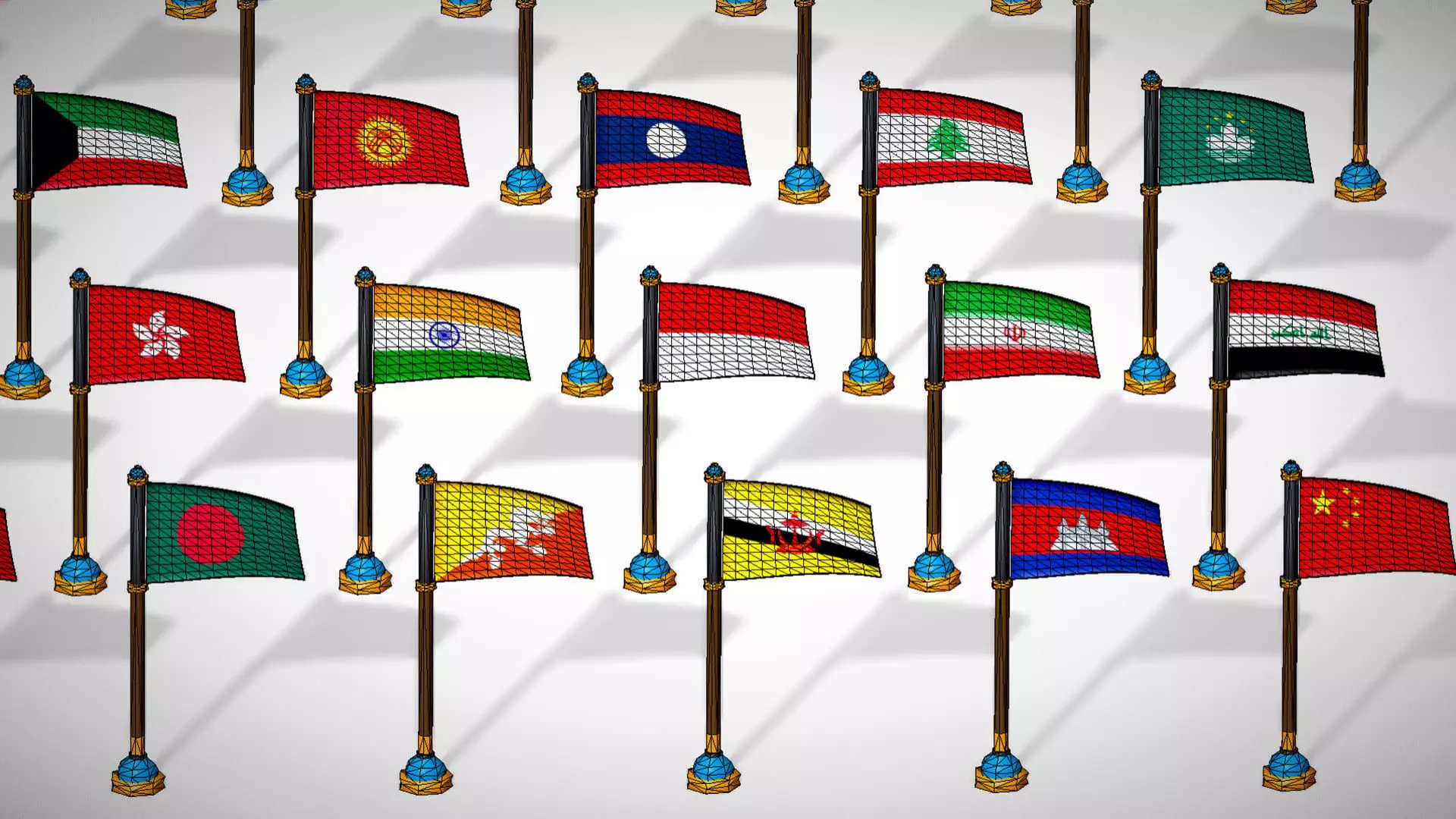 Asia Countries Flags Pack - Toon Style Pack Low Poly Low-poly 3D model_18