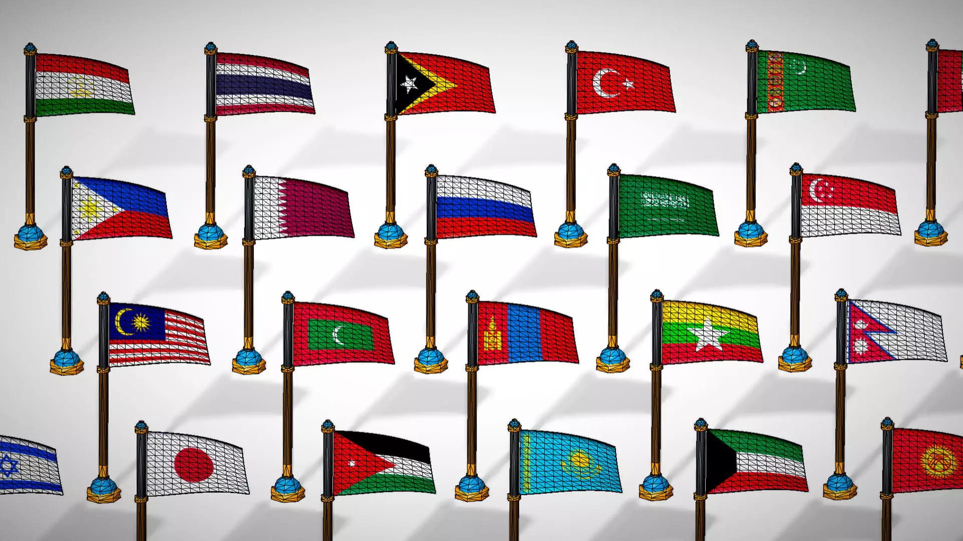 Asia Countries Flags Pack - Toon Style Pack Low Poly Low-poly 3D model_22