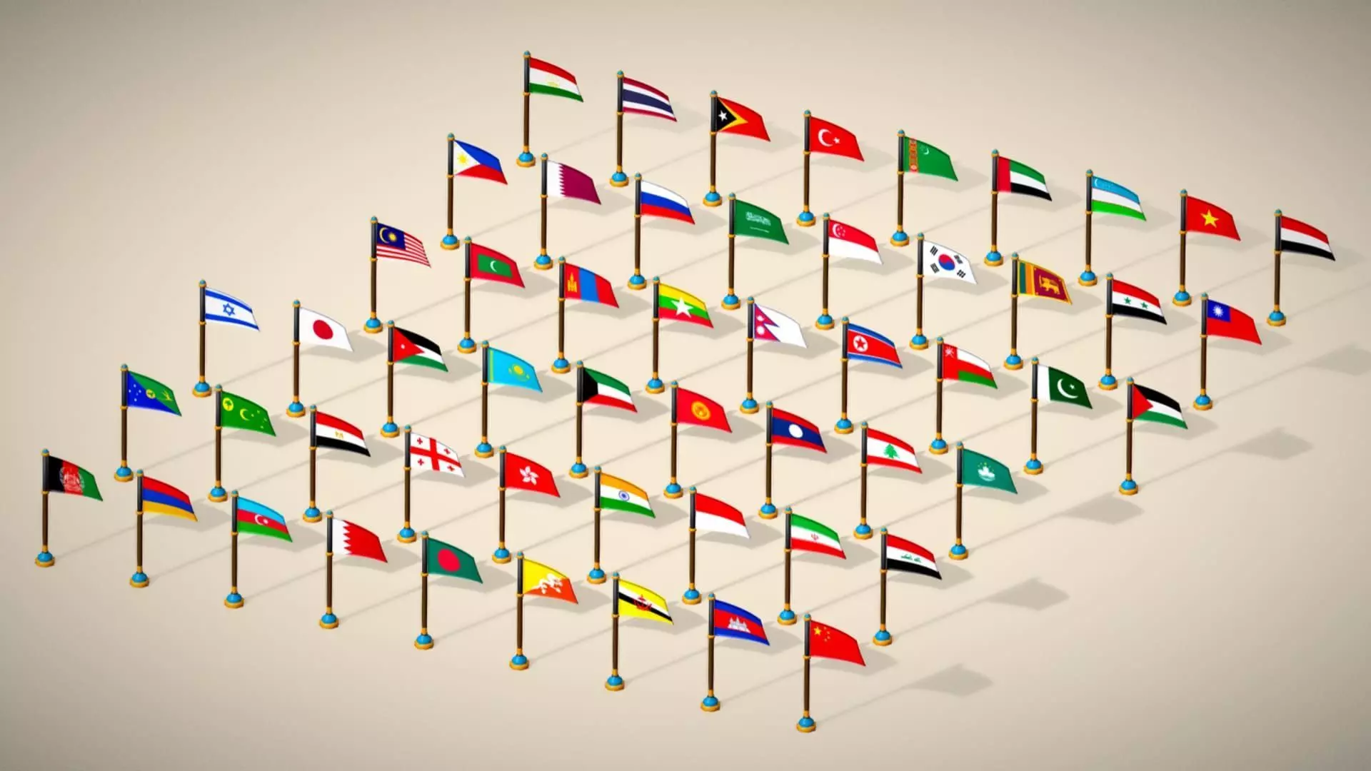 Asia Countries Flags Pack - Toon Style Pack Low Poly Low-poly 3D model_8