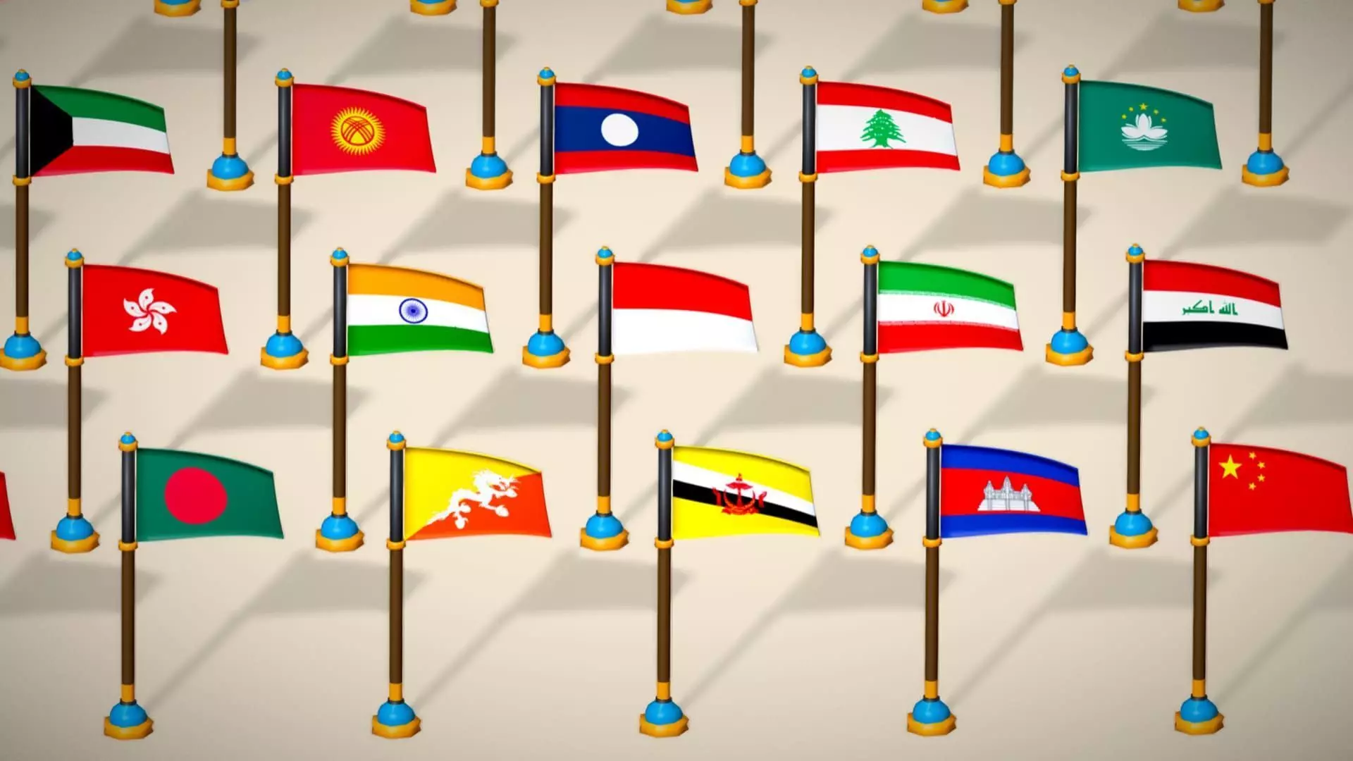 Asia Countries Flags Pack - Toon Style Pack Low Poly Low-poly 3D model_5