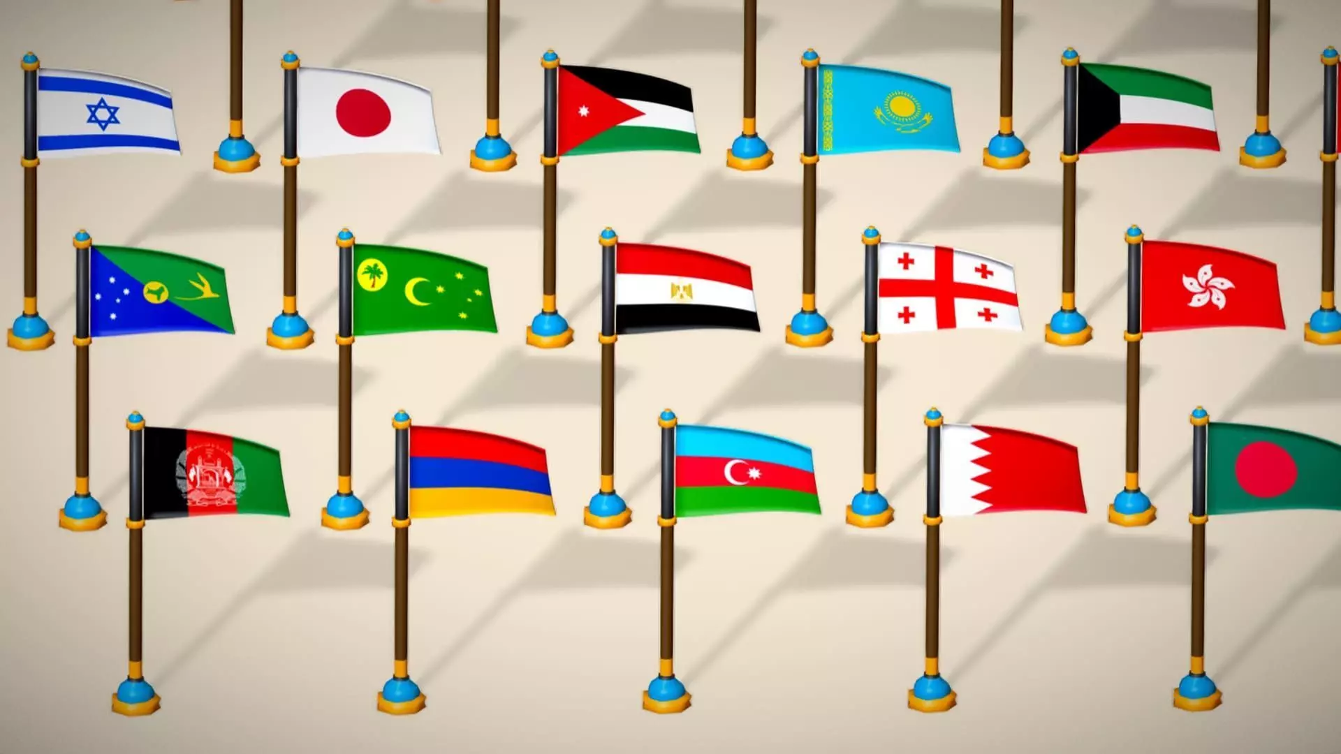 Asia Countries Flags Pack - Toon Style Pack Low Poly Low-poly 3D model_4