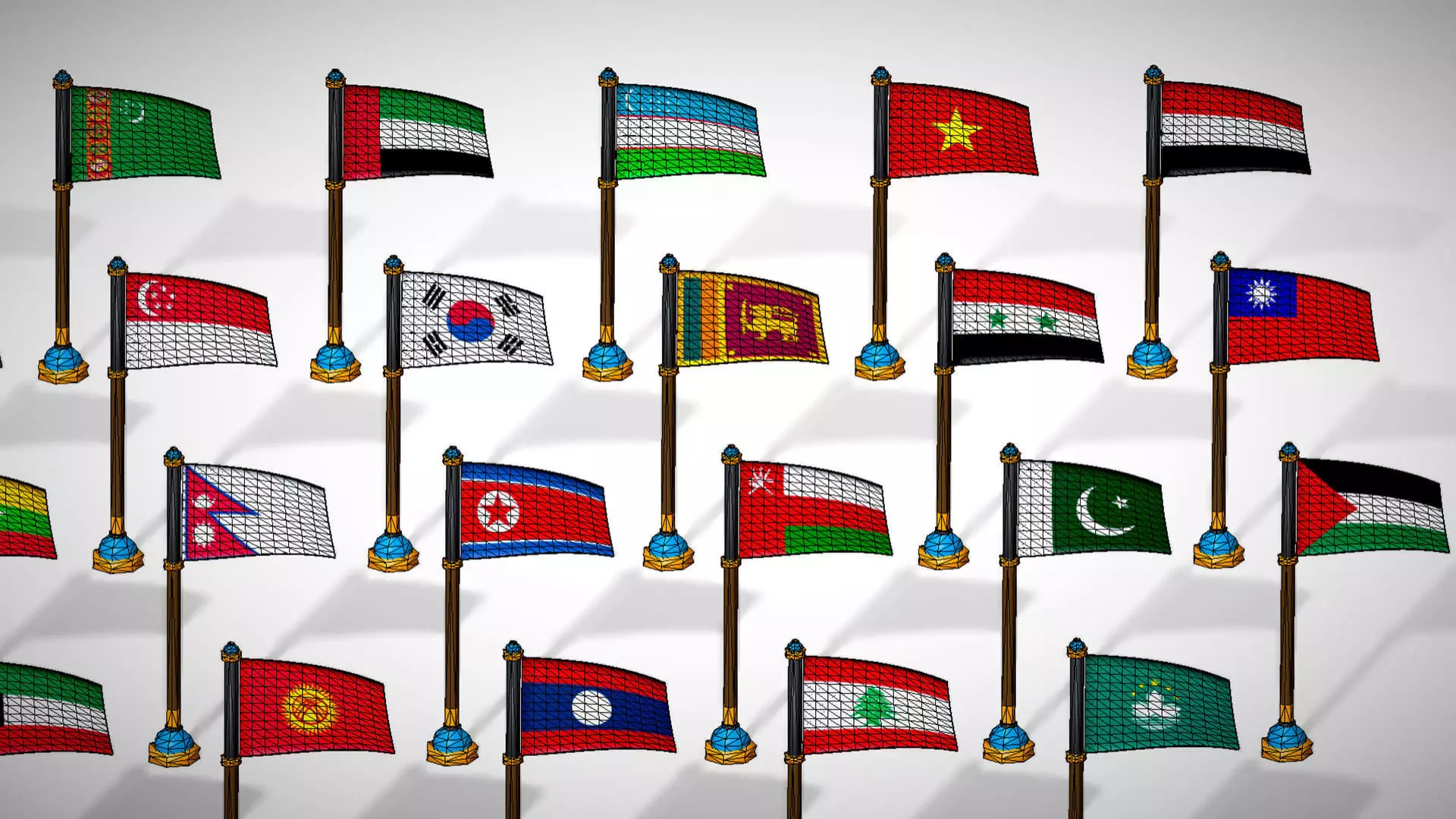Asia Countries Flags Pack - Toon Style Pack Low Poly Low-poly 3D model_20