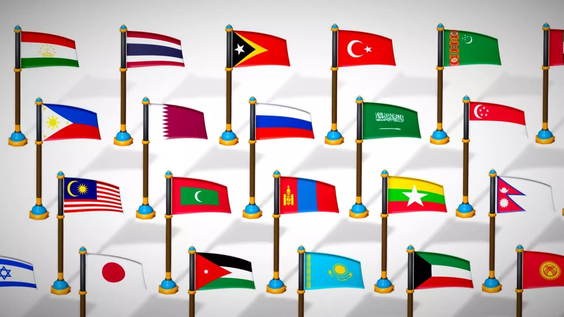 Asia Countries Flags Pack - Toon Style Pack Low Poly Low-poly 3D model_21