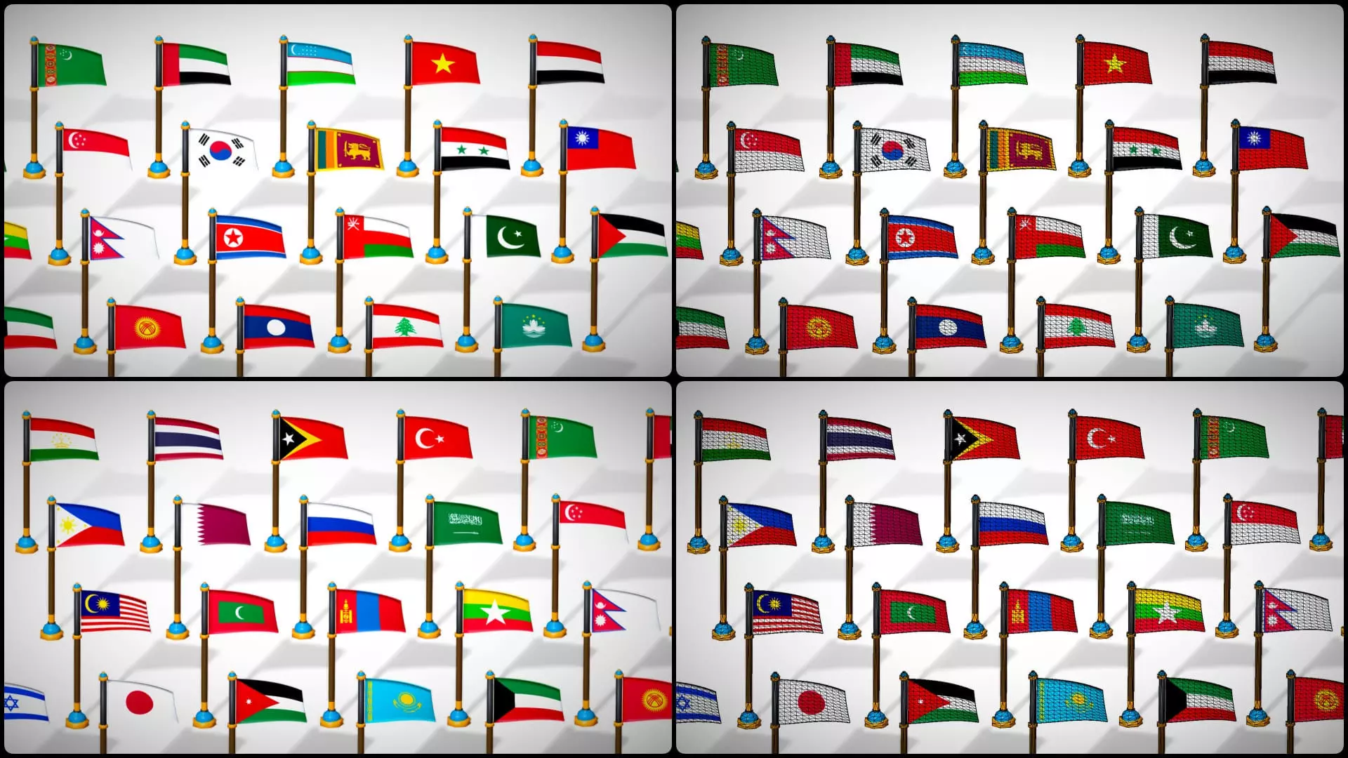 Asia Countries Flags Pack - Toon Style Pack Low Poly Low-poly 3D model_13