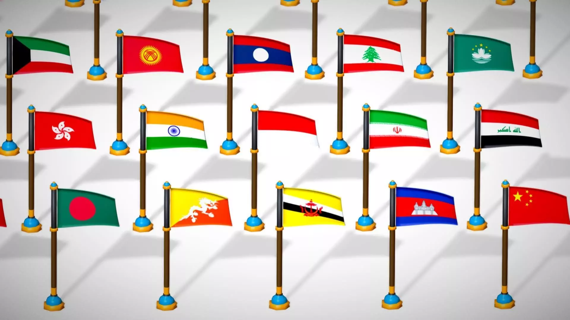 Asia Countries Flags Pack - Toon Style Pack Low Poly Low-poly 3D model_17