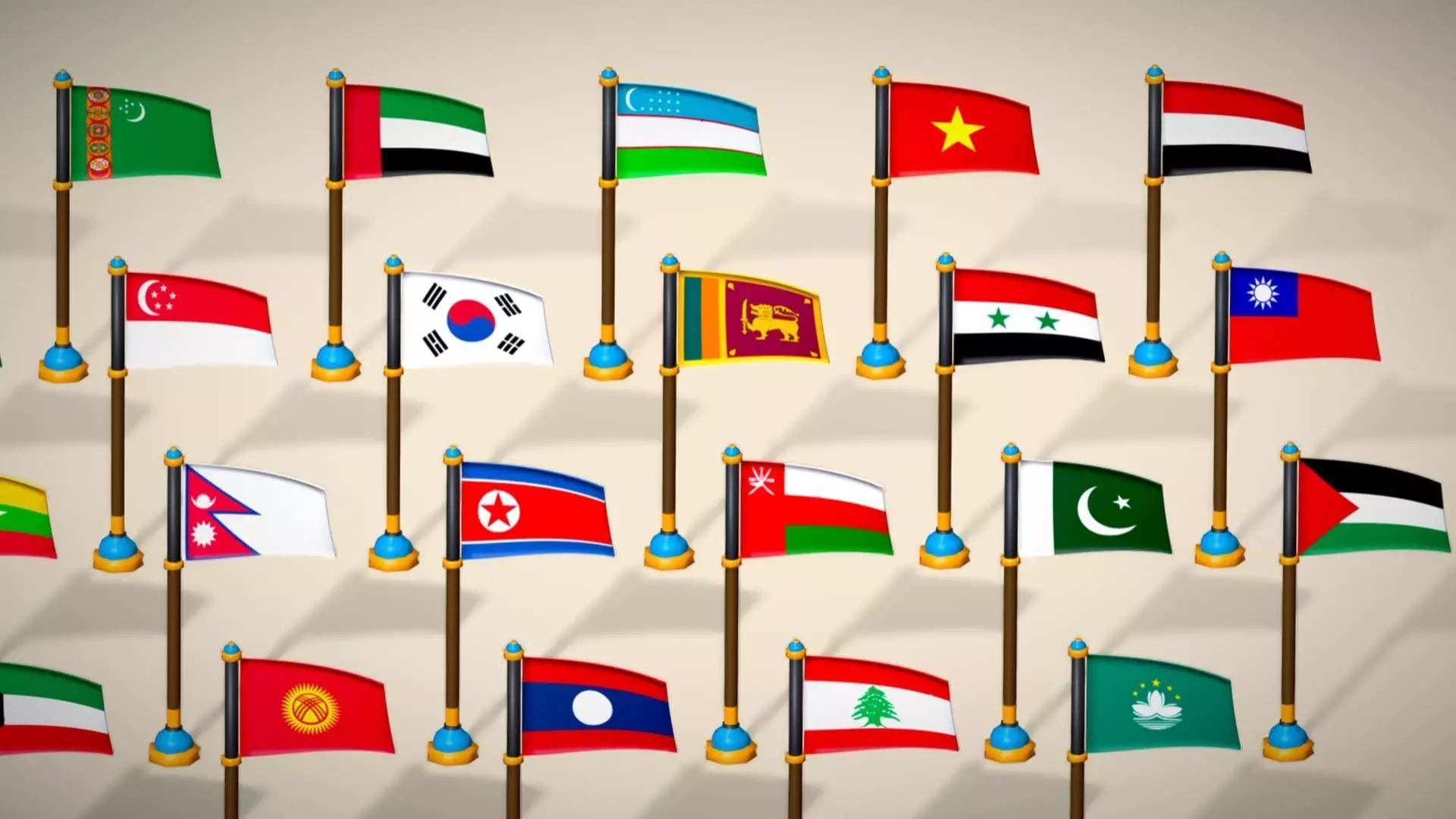 Asia Countries Flags Pack - Toon Style Pack Low Poly Low-poly 3D model_6