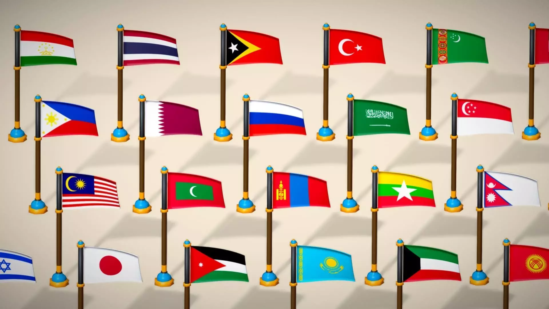 Asia Countries Flags Pack - Toon Style Pack Low Poly Low-poly 3D model_7