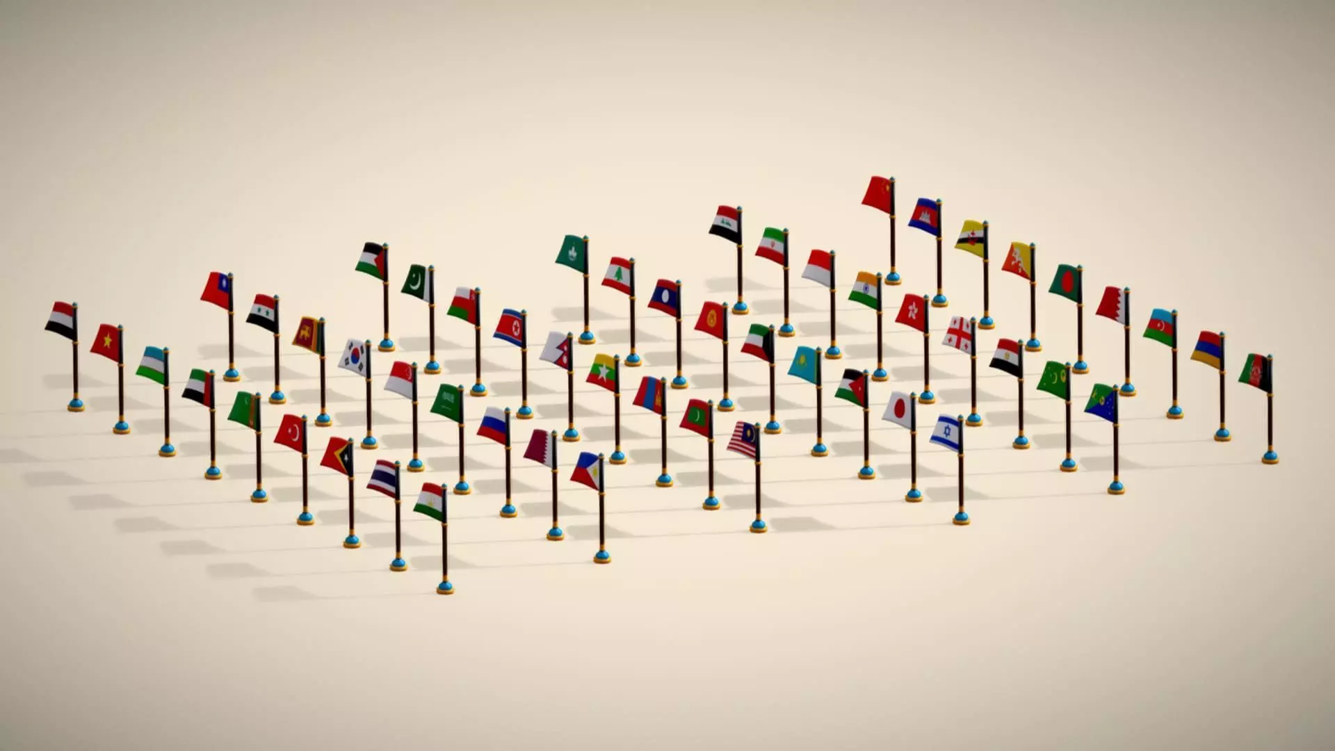 Asia Countries Flags Pack - Toon Style Pack Low Poly Low-poly 3D model_10