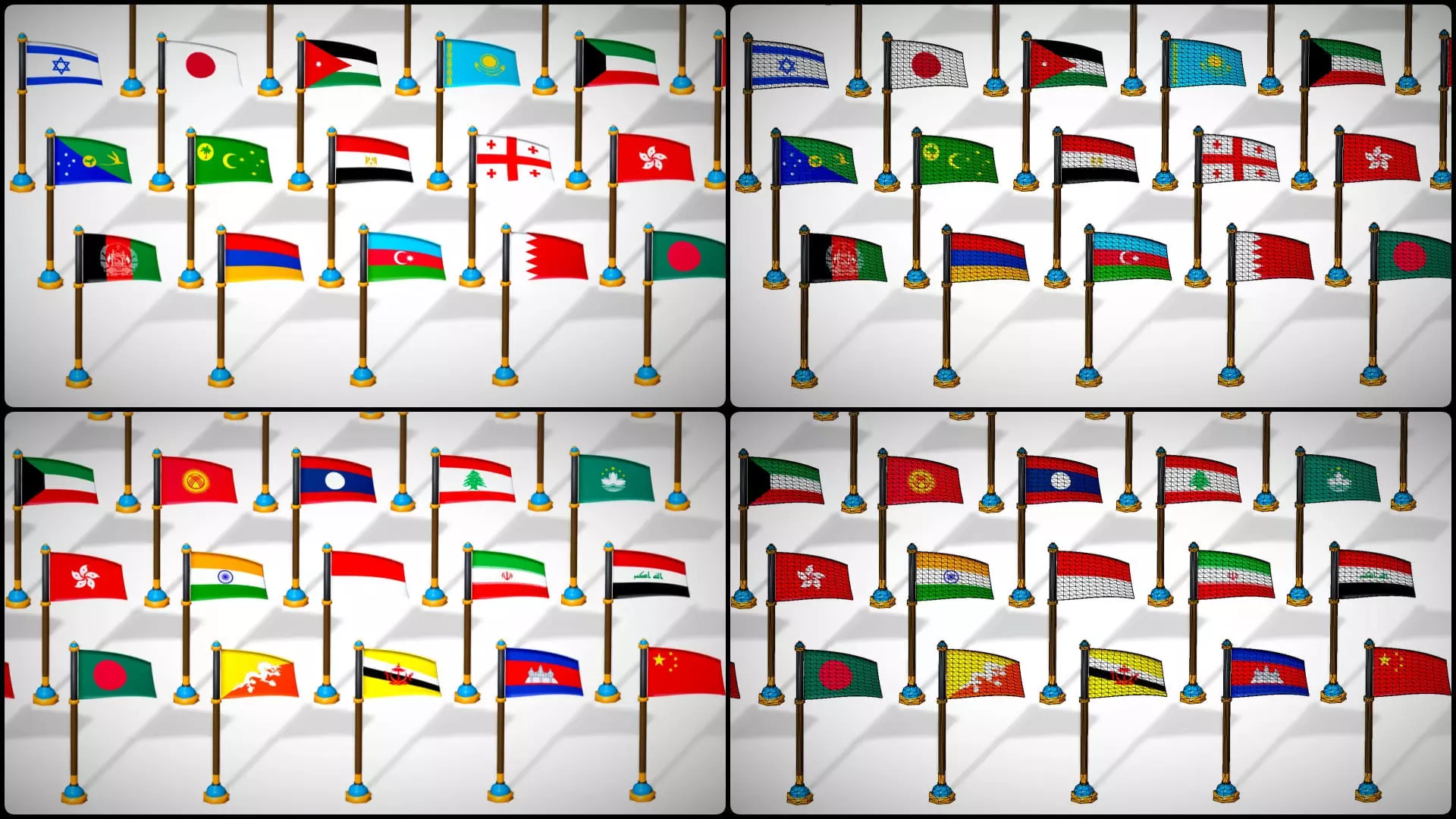 Asia Countries Flags Pack - Toon Style Pack Low Poly Low-poly 3D model_12