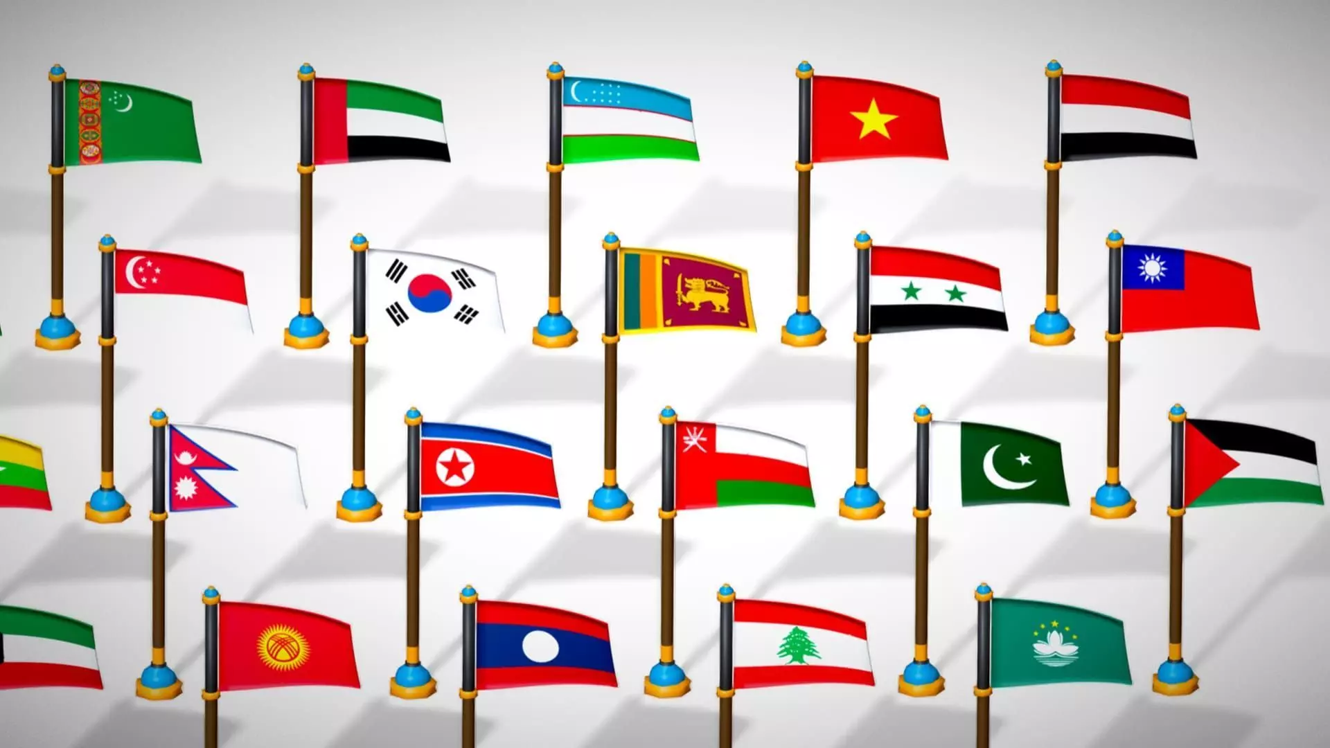 Asia Countries Flags Pack - Toon Style Pack Low Poly Low-poly 3D model_19
