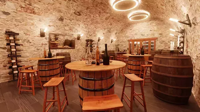 Winery Interior at Night - Atmospheric Wine Bar Environment