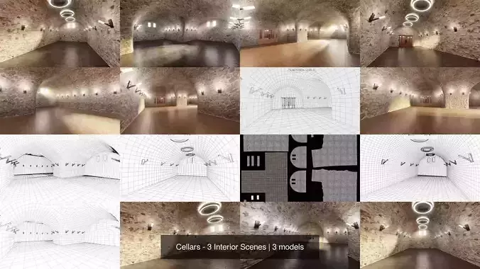 Cellars - 3 Interior Scenes 3D Model Collection