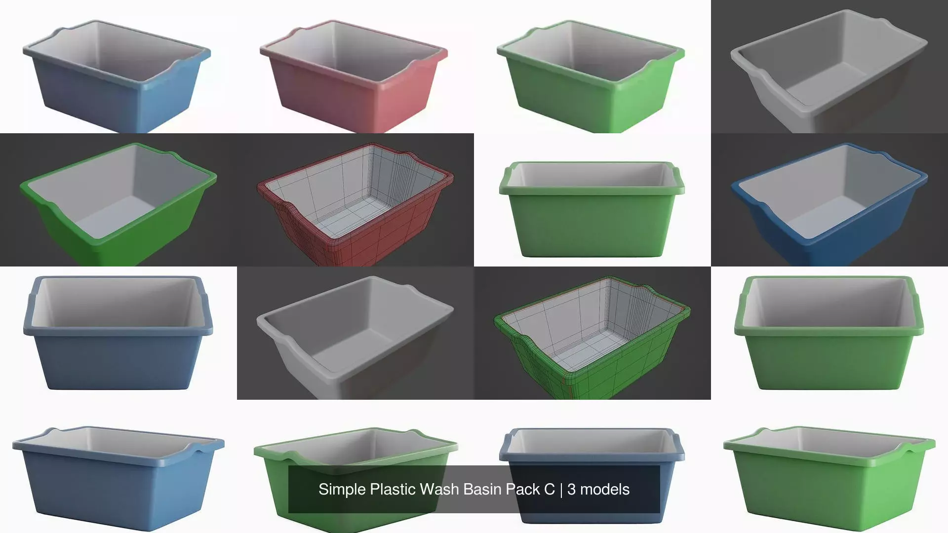Simple Plastic Wash Basin Pack C 3D Model Collection_1