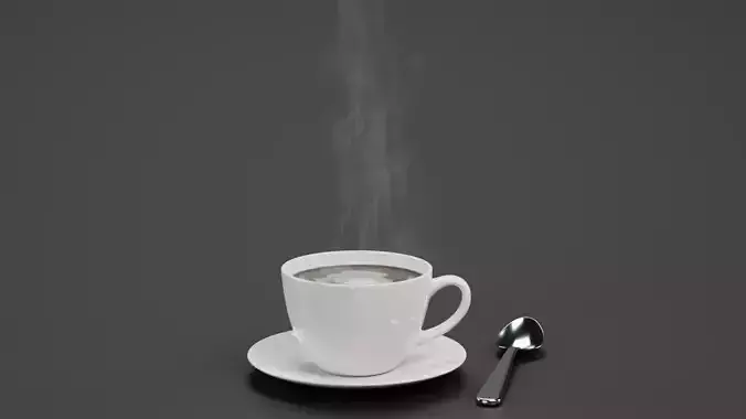Cup of Coffee with Spoon and Animated Steam - Blender Simulation 3D model 3