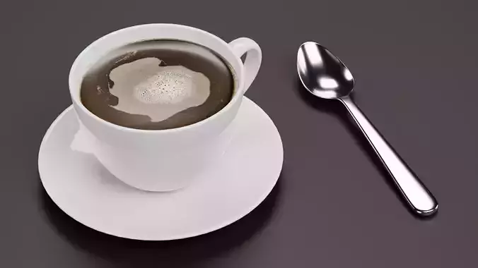 Cup of Coffee with Spoon and Animated Steam - Blender Simulation 3D model 7