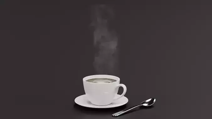 Cup of Coffee with Spoon and Animated Steam - Blender Simulation 3D model 2