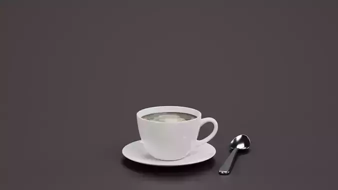 Cup of Coffee with Spoon and Animated Steam - Blender Simulation 3D model 5
