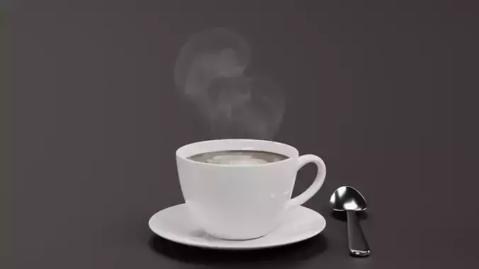 Cup of Coffee with Spoon and Animated Steam - Blender Simulation 3D model