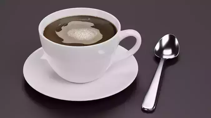 Cup of Coffee with Spoon and Animated Steam - Blender Simulation 3D model 4