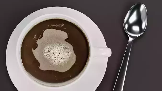 Cup of Coffee with Spoon and Animated Steam - Blender Simulation 3D model 6
