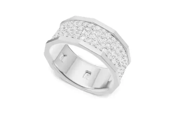 Mens Facets Wedding band With Emerald and Round Diamond