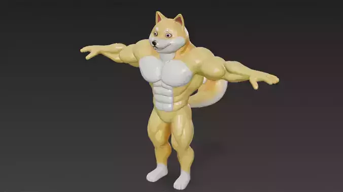Cartoon Muscular Shiba Inu 3D Model Stylized Dog Character