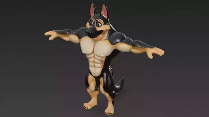 Cartoon Muscular Shepherd Dog 3D Model