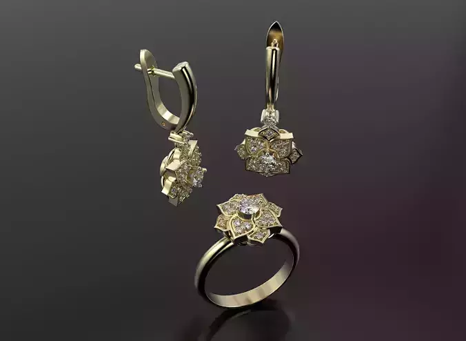 Flower rings and earrings set