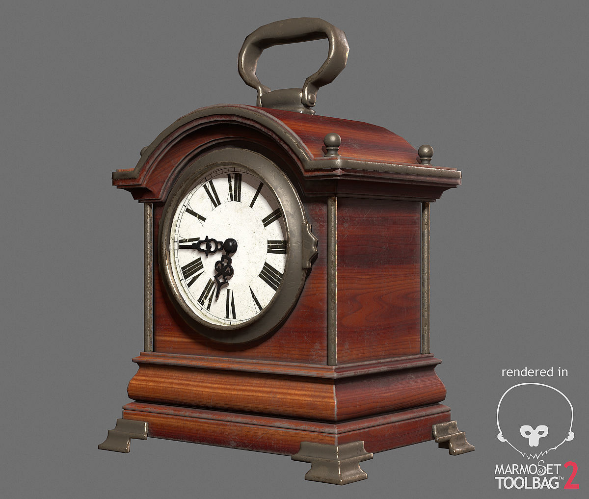 Antique clock Low-poly 3D model_4