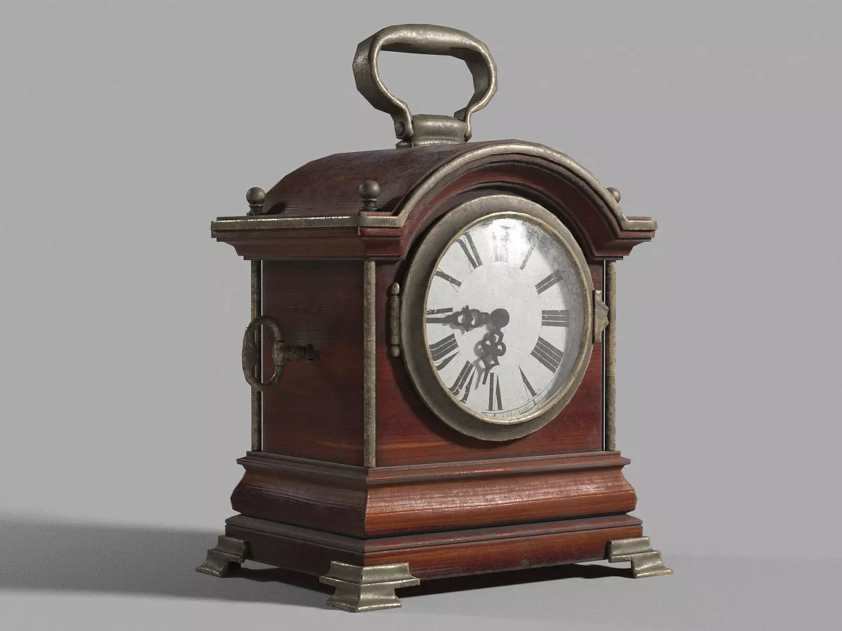 Antique clock Low-poly 3D model_0