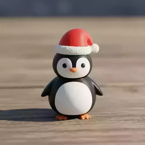 penguin wearing a Santa hat 3D print model