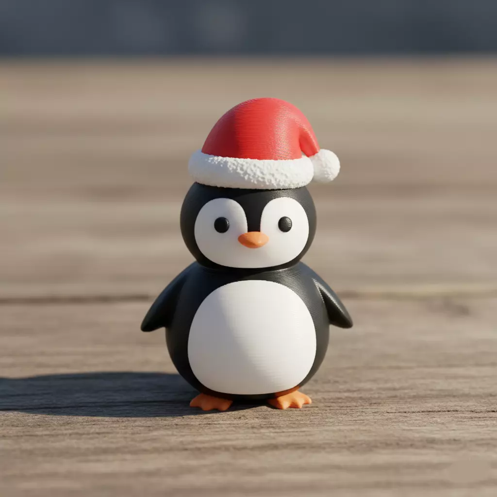 penguin wearing a Santa hat 3D print model_0