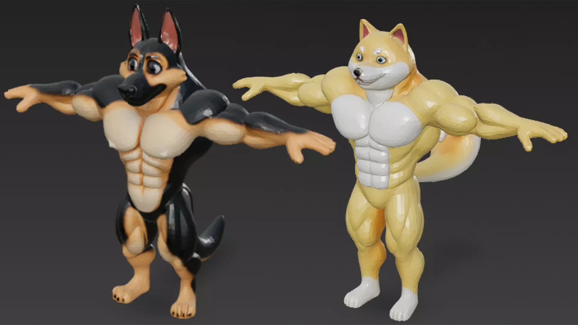 Cartoon Muscular Dog Pack 3D Models Low-poly 3D model_0