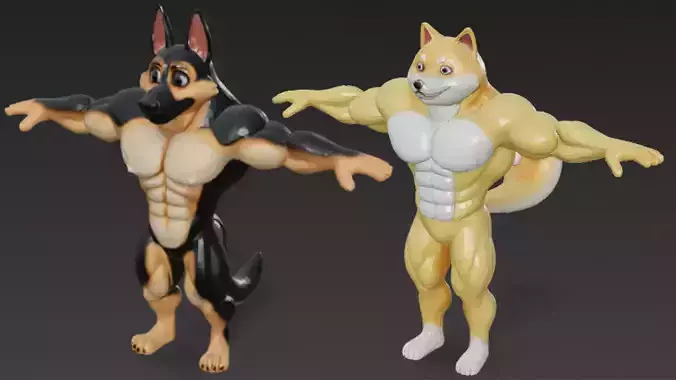 Cartoon Muscular Dog Pack 3D Models