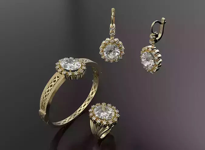 Big oval stone set with bracelet 