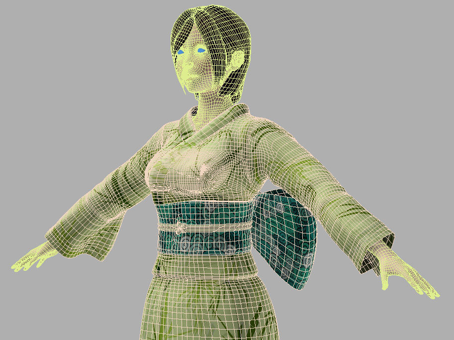 T pose nonrigged model of Rina in kimono 3D model_7