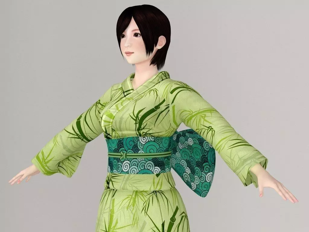 T pose nonrigged model of Rina in kimono 3D model_0