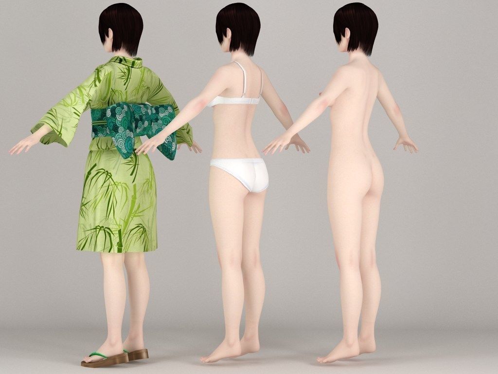 T pose nonrigged model of Rina in kimono 3D model_5