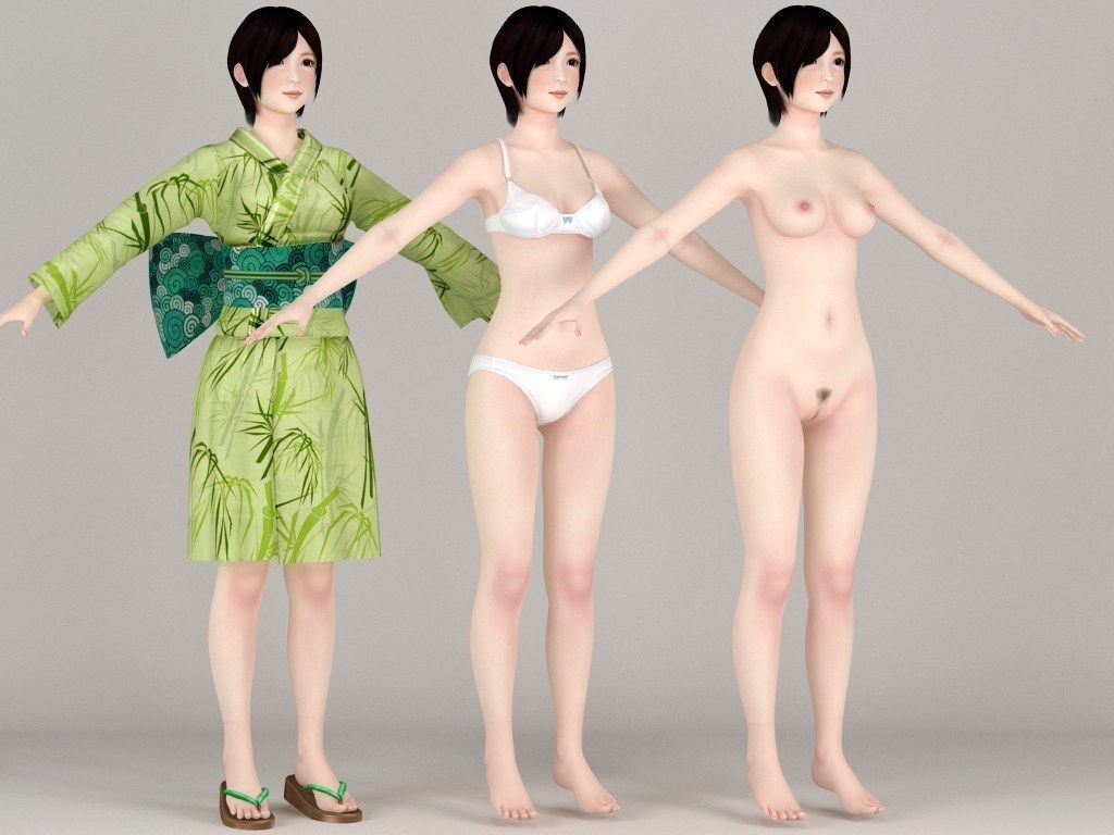 T pose nonrigged model of Rina in kimono 3D model_3