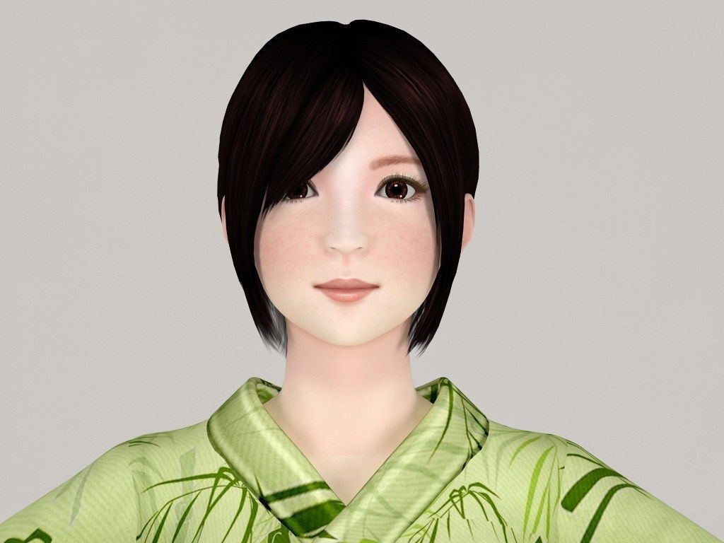 T pose nonrigged model of Rina in kimono 3D model_1