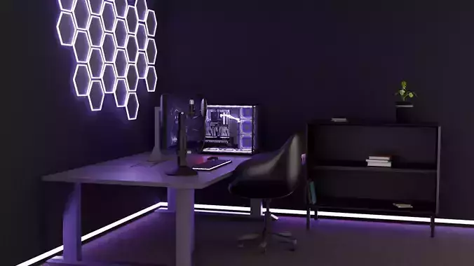 Modern Gaming Room 3D Scene - Realistic Interior Design