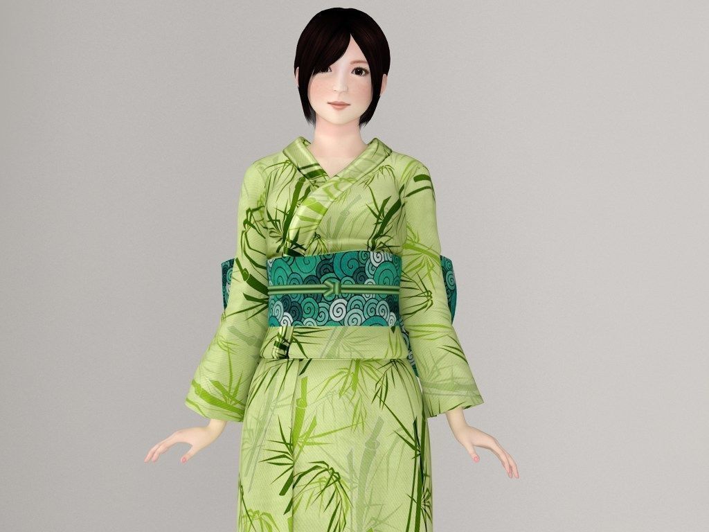 T pose rigged model of Rina in kimono 3D model_1