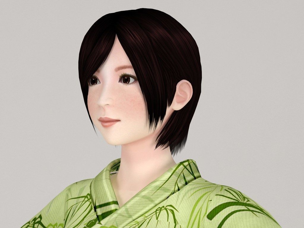 T pose rigged model of Rina in kimono 3D model_3