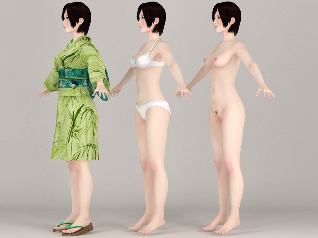 T pose rigged model of Rina in kimono 3D model_6
