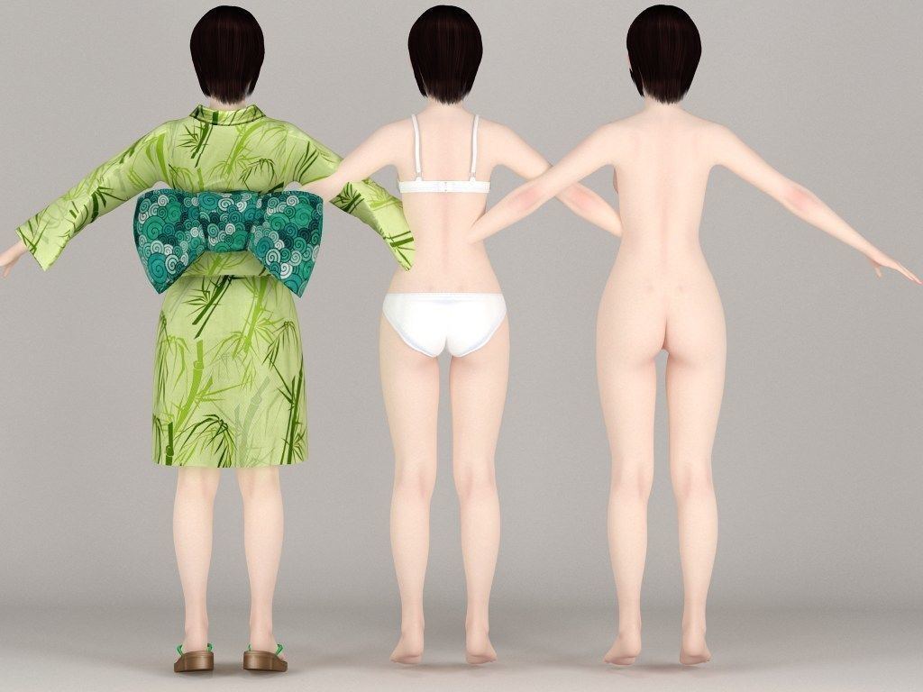 T pose rigged model of Rina in kimono 3D model_8