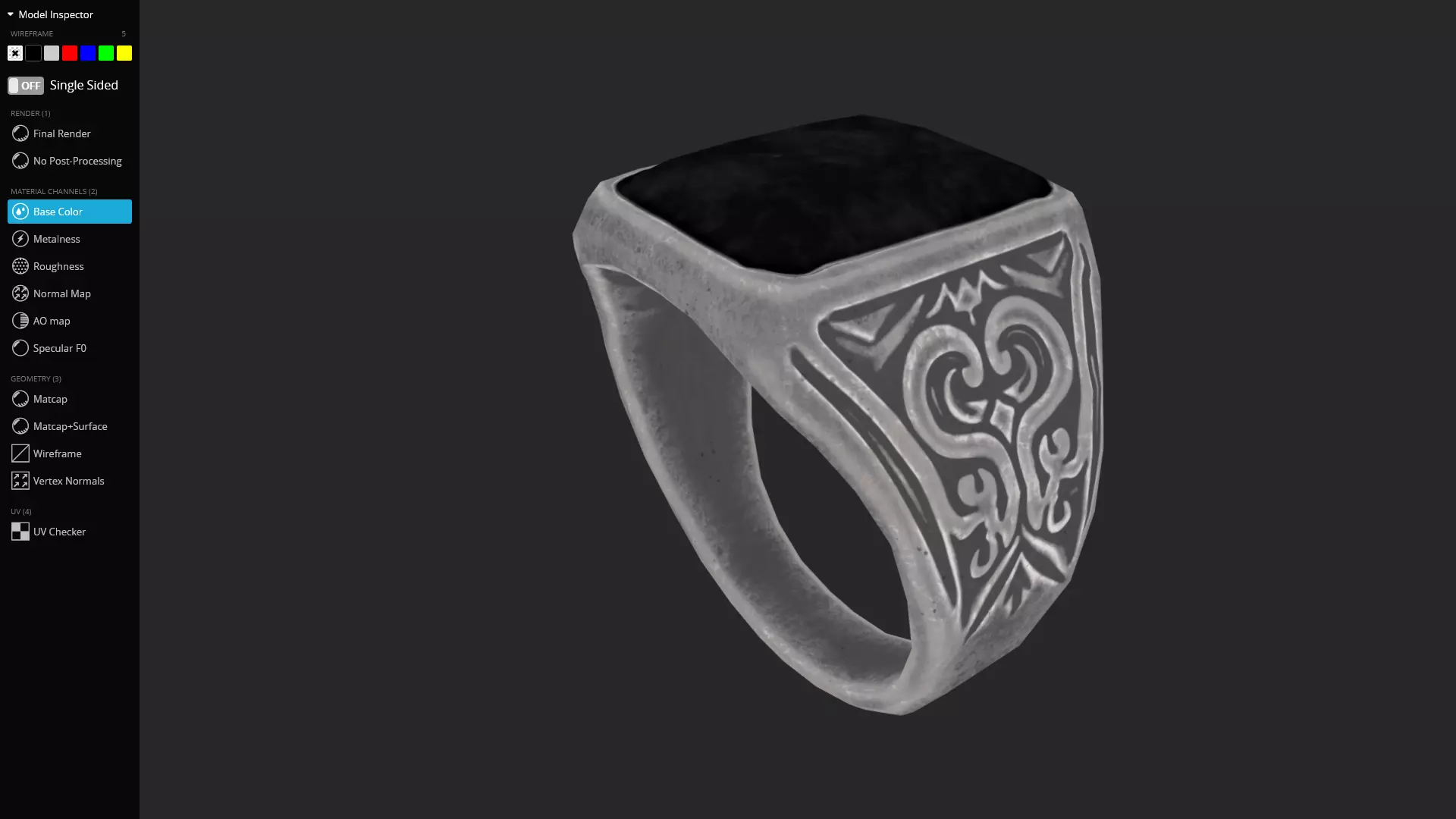 Gothic Silver Signet Ring Game Ready 3D Model Low-poly 3D model_6