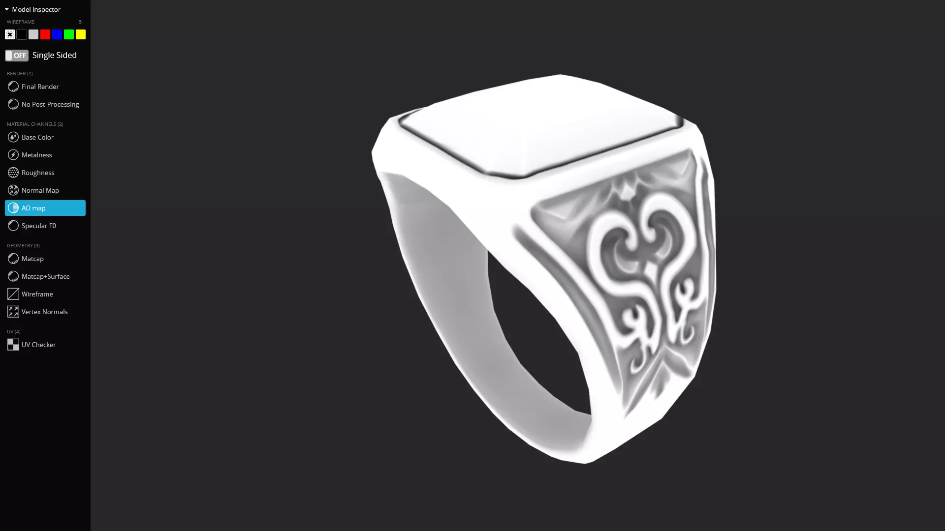 Gothic Silver Signet Ring Game Ready 3D Model Low-poly 3D model_12