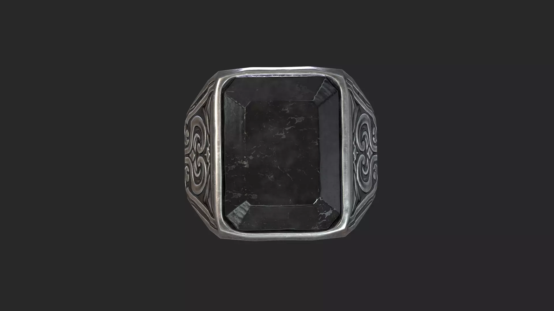 Gothic Silver Signet Ring Game Ready 3D Model Low-poly 3D model_3