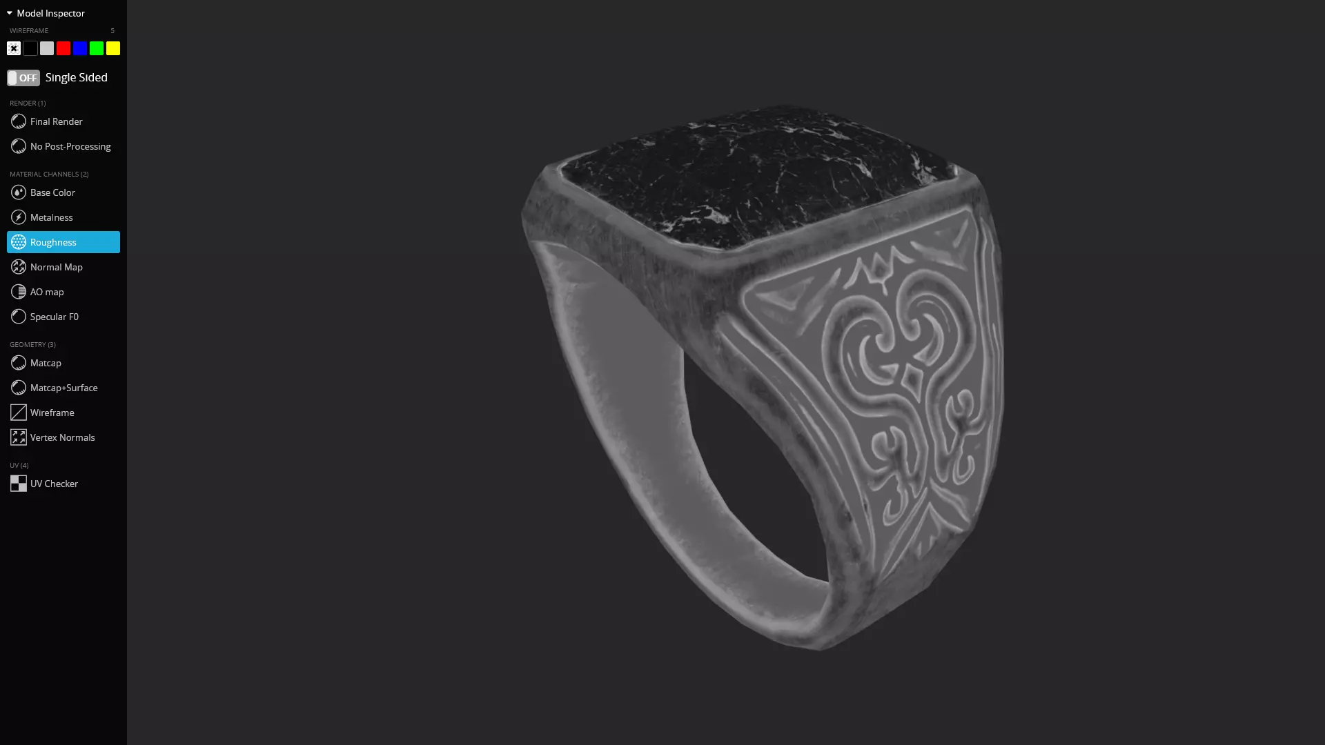 Gothic Silver Signet Ring Game Ready 3D Model Low-poly 3D model_10